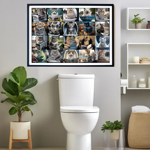 Miniatura 3 de Think2Master Rompecabezas de 250 piezas de Pooping Cats con conmovedores gatitos y gatos. Decoración perfecta para el baño, regalo de broma