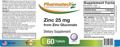 Miniatura 2 de Gluconato de zinc 25 mg de zinc elemental quelado, suplemento de apoyo inmunológico, antioxidante mineral para vegetarianos, acné, fácil de tragar