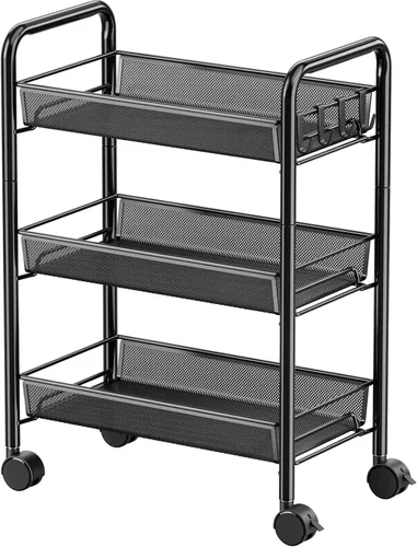 Miniatura 9 de JANE EYRE Carrito de Almacenamiento Utilitario Rodante de 3 Niveles con Ruedas, Carro Carrito de Manualidades, Estante Organizador Multiusos, Negro