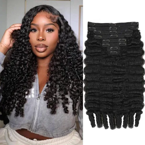 Miniatura 14 de Extensiones de cabello humano real con clip, 8 unidades, cabello humano Remy liso de seda suave natural, 4.23 oz, 20 pulgadas, negro natural #1B, 8