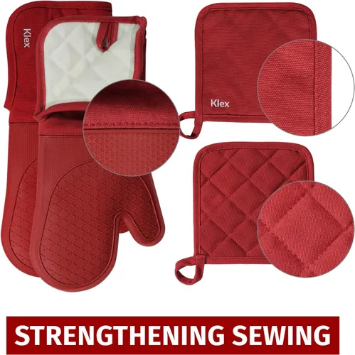 Miniatura 7 de Klex Manoplas de horno de silicona extralargas y soportes para ollas, resistencia al calor de 932 °F con guantes de horno acolchados y almohadillas