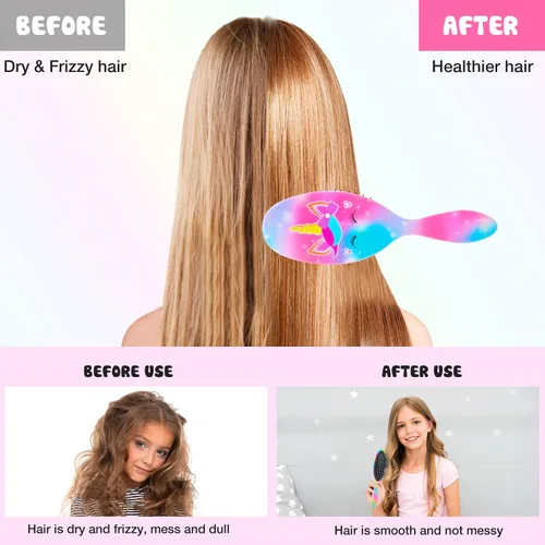 Miniatura 3 de Cepillo de pelo para niñas y niños pequeños, cepillo desenredante para cabello rizado y grueso, sin dolor, peine para niñas y mujeres, unicornio