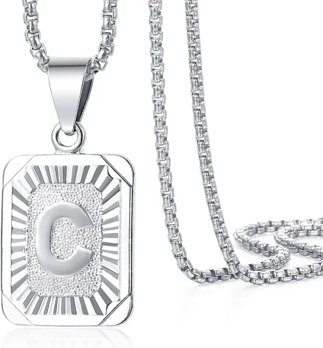 Collar con colgante de letra inicial para hombre y mujer, chapado en oro blanco, cadena de acero inoxidable A-Z, 22 pulgadas de Trendsmax