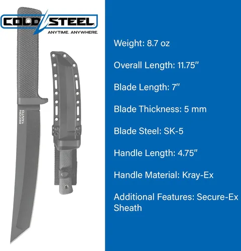 Miniatura 9 de COLD STEEL Recon Tanto SK-5 - Cuchillo de hoja afilada de 7 pulgadas, mango Kray-Ex de 4.75 pulgadas, cuchillo táctico militar de hoja fija