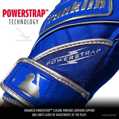 Miniatura 3 de Franklin Sports MLB Guantes de Béisbol - Guantes Powerstrap para Adultos y Jóvenes de Bateo para Hombres, Mujeres, Niños y Niñas Cromo Royal