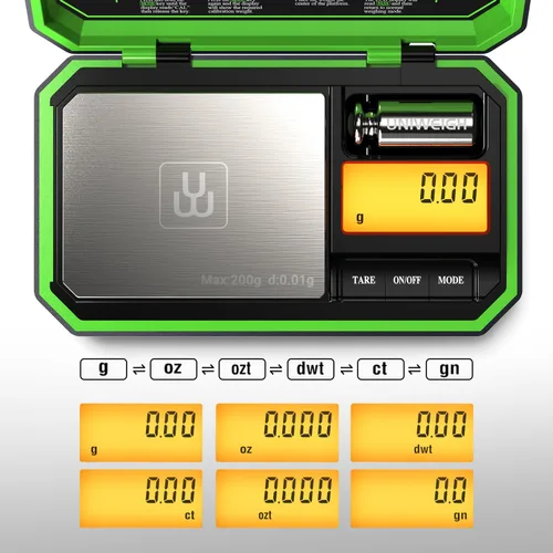 Miniatura 2 de UNIWEIGH Báscula de bolsillo digital 200g/0.01g, báscula digital en gramos, báscula para joyería, báscula para monedas con pesas de calibración