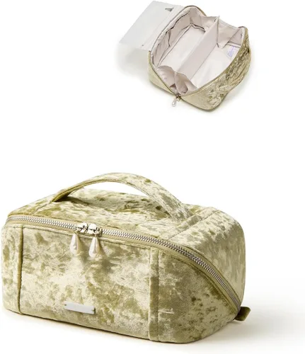 Miniatura 29 de EACHY Bolsa de Maquillaje de Viaje, Bolsas de Cosméticos de Gran Capacidad para Mujeres, Bolsa Portátil Impermeable que se Abre Plana, Bolsa de Aseo