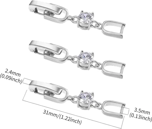 Miniatura 2 de Juego de 3 broches de extensión plegables de diamantes de imitación chapados en oro blanco para hacer pulseras, collares y joyas (tono oro blanco)