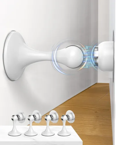 Topes magnéticos para puerta, paquete de 4, topes de puerta de acero inoxidable para montaje en pared y piso, soporte de puerta mantiene la puerta