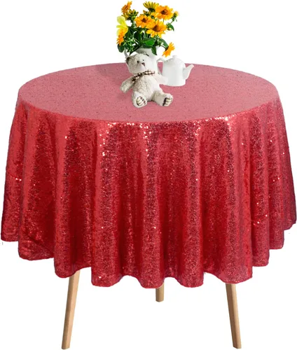 Miniatura 17 de DUOBAO Mantel Redondo Amarillo de 60 Pulgadas Mantel de Mesa con Lentejuelas Decoración de Cumpleaños Manteles con Lentejuelas Manteles de Mesa