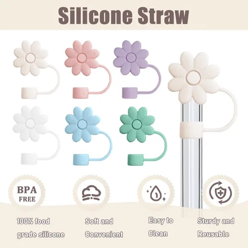 Miniatura 2 de Cubiertas de pajita con flores para tazas Stanley de 30 y 40 oz, accesorios para termos de silicona, tapas de pajita rosa y morada a prueba