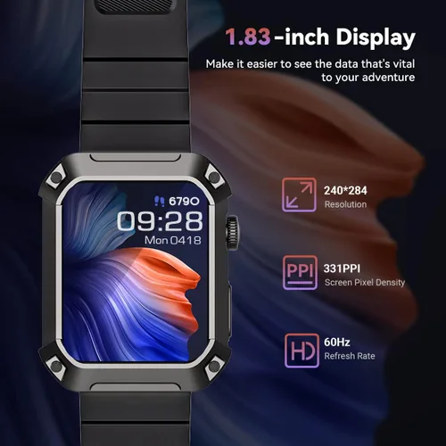 Miniatura 6 de Rugged - Reloj inteligente para hombre, monitor de presión arterial de pantalla grande de 1.83 pies, llamada Bluetooth (respuesta/marcado) IP69K
