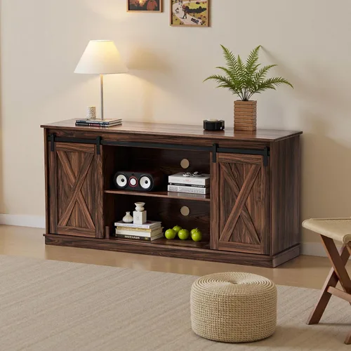 Miniatura 7 de Sweetcrispy Soporte de TV de granja de 65 pulgadas para sala de estar, dormitorio, centro de entretenimiento alto con estantes de almacenamiento