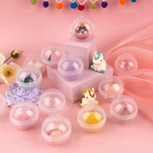 Miniatura 6 de AUEAR, Paquete de 50 cápsulas redondas pequeñas translúcidas de 2 pulgadas, envases vacíos de plástico para chicles para premios de fiesta