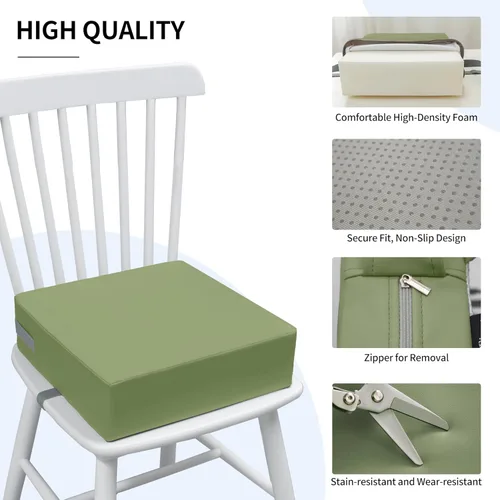 Miniatura 4 de Eiury Asiento elevado para mesa de comedor, asiento elevador para silla de cocina, cojín de poliuretano impermeable con correas de hebilla Verde