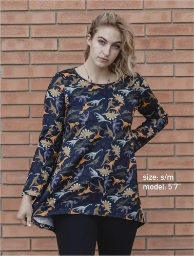Miniatura 4 de LaVieLente Fashion Blusa tipo túnica para mujer, con patrón estampado, casual, suave, de manga larga, holgada, con dobladillo alto