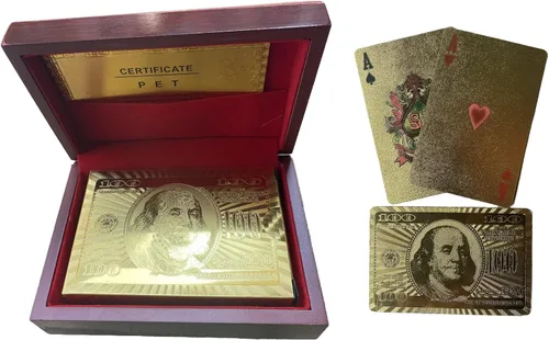 Miniatura 6 de Cartas de póquer de lujo de lámina de oro de 24 quilates con caja de madera, tarjetas impermeables para fiesta, camping, regalo de cumpleaños y Caja