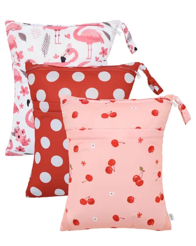Miniatura 31 de babygoal Bolsas para artículos húmedos y secos, paquete de 3, bolsas de viaje reutilizables impermeables para trajes de baño, pañales de tela
