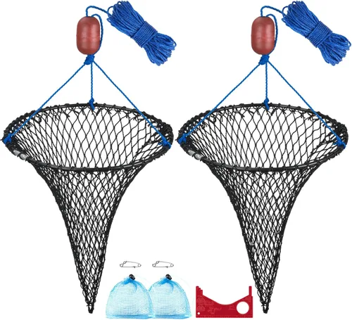 QualyQualy Trampa plegable para cangrejos, paquete de 2, red pequeña para cangrejos con boya y clip de cebo para cangrejos azules, trampas de