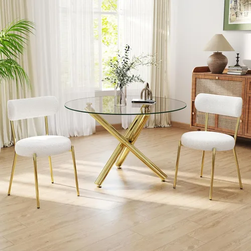 Miniatura 27 de Juego de mesa de comedor redonda de cristal negro para 2, juego de mesa de cocina pequeña y moderna de 36 pulgadas con 2 sillas de comedor tapizadas