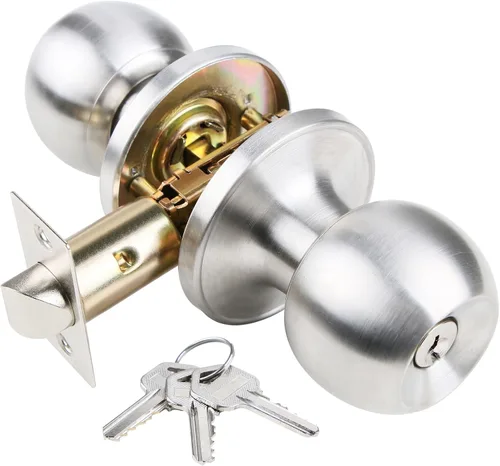 Miniatura 8 de GSCZ Pomo de Puerta de Paso Níquel Cepillado, Pomo de Puerta Redondo para Puertas de Pasillo y Armario, Cerradura de Puerta Sin Bloqueo, Herrajes