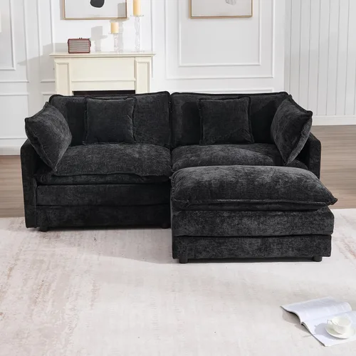 Miniatura 18 de Sofá modular modular con otomano: sofá moderno en forma de L de 76.7 pulgadas, cómodo sofá biplaza, sofá de 3 plazas de felpilla con almohada