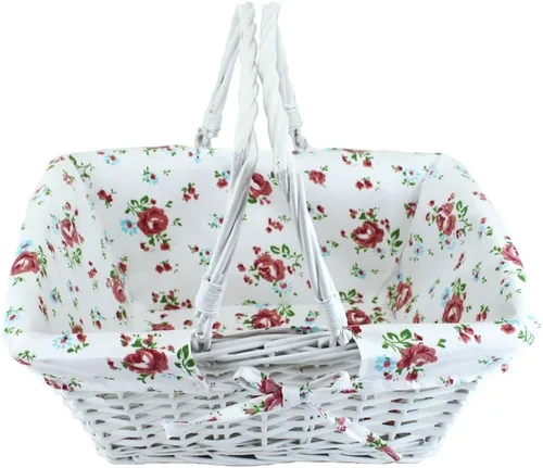 Miniatura 2 de Cesta de regalo de mimbre de color blanco con asas plegables dobles, Kingwillow (blanco)