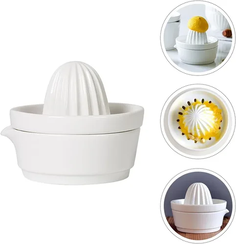 Miniatura 3 de Zerodeko Exprimidor manual de limón cítrico, exprimidor de jugo de frutas de cerámica, apto para lavavajillas, resistente y pomelo, color blanco