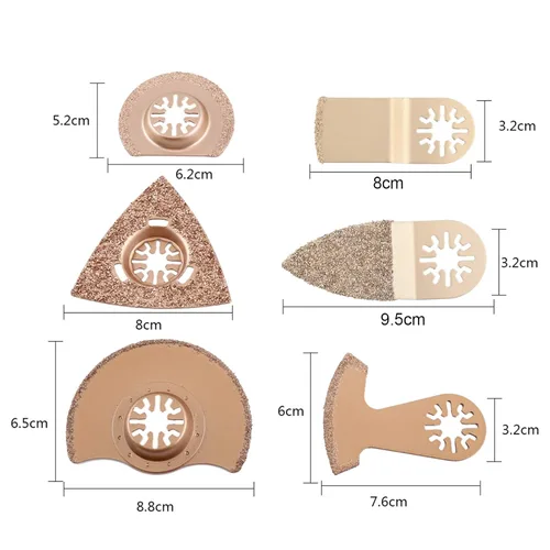 Miniatura 2 de Juego de 6 hojas de carburo para carpintería, juego de hojas de sierra oscilantes prácticas multiherramienta, accesorios universales para cortar