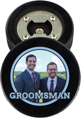 Miniatura 8 de Disco de hockey de acero inoxidable para abrebotellas, regalo para el mejor hombre padrinos de boda, disco impreso – Propuesta de disco de hockey