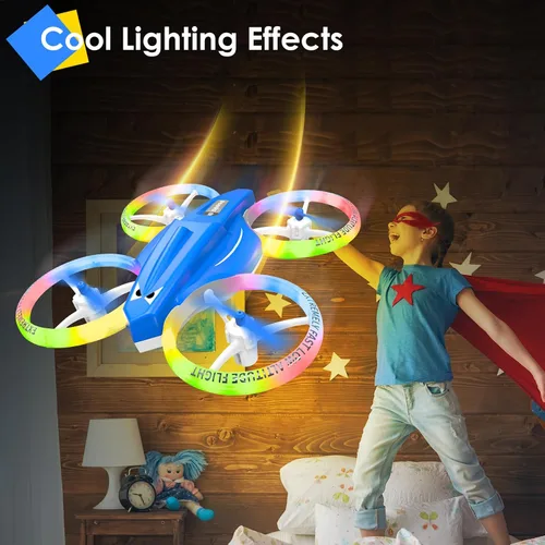Miniatura 2 de Dron para niños y principiantes con luz LED, pequeño dron de interior con luces RC, voltereta de 360, 2 baterías, juguete volador para niños, regalo