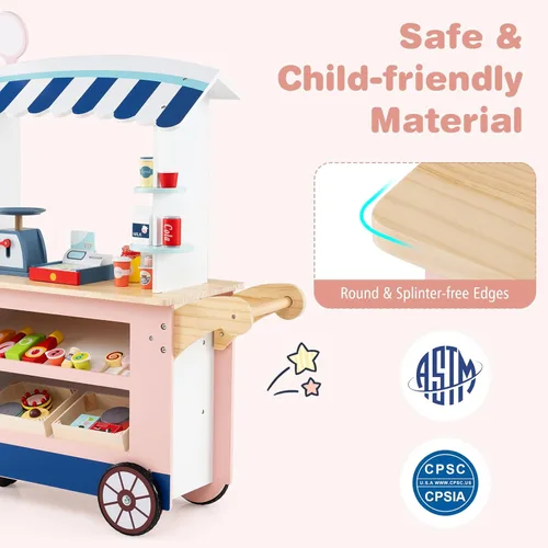 Miniatura 5 de Costzon Juego de tienda de comestibles para niños, juego de soporte de mercado de simulación para niños pequeños con 30 piezas de juguetes de juego