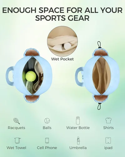 Miniatura 3 de Bolsa de tenis, mochila de tenis resistente al agua para mujeres y hombres, diseño de bandolera acolchada para tenis, pickleball, raquetas de Azul