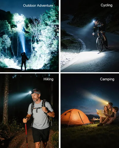 Miniatura 6 de Linterna frontal LED recargable, 1000 lúmenes, súper brillante, con sensor de movimiento y luz doble, luz frontal impermeable con zoom de 90°