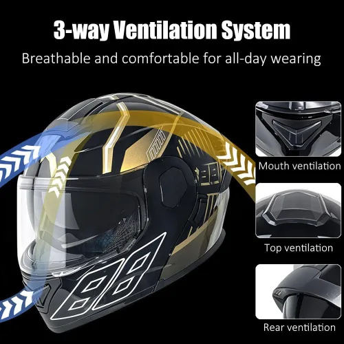 Miniatura 3 de Casco modular de motocicleta Bluetooth aprobado por DOT con visera solar integrada, doble escudo antivaho y sistema de ventilación múltiple