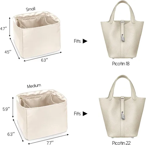Miniatura 2 de LEXSION Organizador de bolsos sedosos para bolsas de Picotin 1822, organizador de bolso, inserto de lujo con cremallera, bolsa de mano, moldeadores