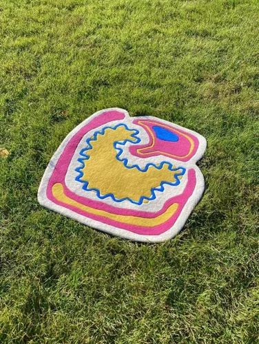 Miniatura 3 de Alfombra de forma irregular con patrón de ilusión copetuda a mano, 100% lana, hecha a mano (color multicolor, 4 x 4 pies)