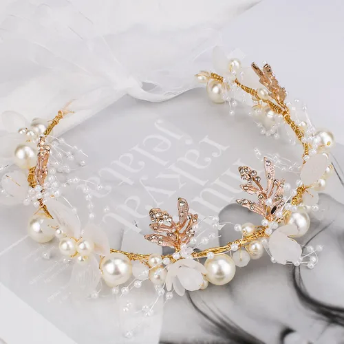 Miniatura 6 de Didder Tiara de flores para niñas y mujeres – Diadema diadema corona con perlas de cristal – Accesorios para el cabello de boda para novia Blanco