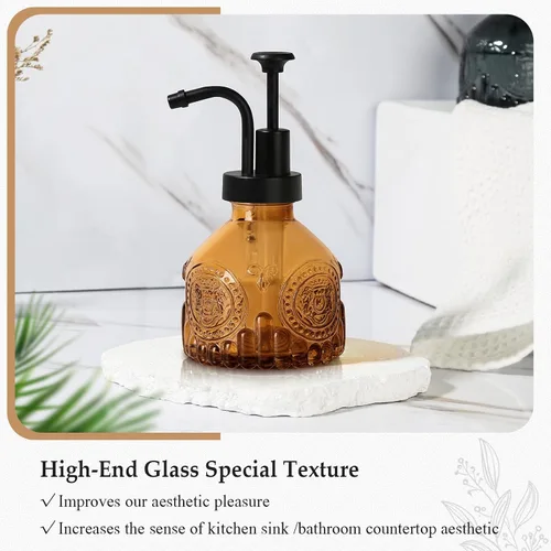 Miniatura 6 de Dispensador de jabón de vidrio ámbar, dispensador pequeño de jabón de manos para baño, botella de jabón líquido y loción con bomba, dispensador