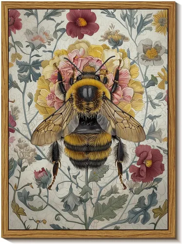 Djmwtb Arte de Pared Enmarcado Vintage Arte de Pared de Lienzo de Abeja Arte Botánico de Flores Impresiones Artísticas Pinturas de la Naturaleza