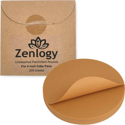 Zenlogy Hojas de papel pergamino redondas pequeñas de 4 pulgadas (200 hojas) - Sin blanquear, precortadas, resistentes al calor, forros redondos -