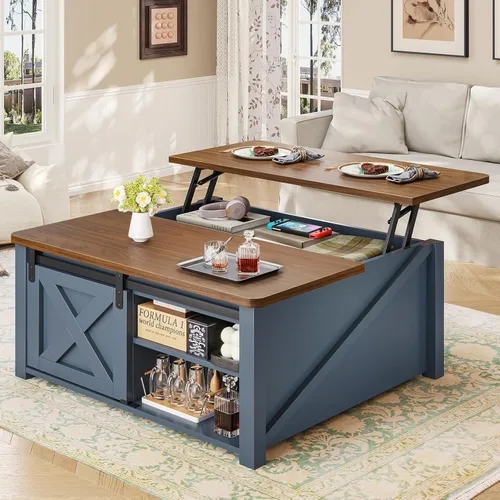 Miniatura 13 de SEDETA Mesa de Centro con Tapa Elevable de 31.5" con Almacenamiento, Mesas de Centro Cuadradas para Sala de Estar, Mesa de Centro Estilo Granja