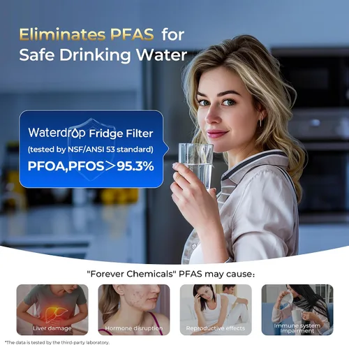 Miniatura 7 de Waterdrop Plus 640565 Filtro de agua para refrigerador, reduce el plomo y PFAS, repuesto para Bosch® 640565, certificado NSF 401, 53 y 42, 3 filtros