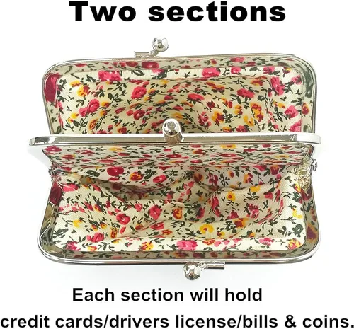 Miniatura 2 de Monedero con adorable diseño floral y hebilla bolso vintage de cierre suave