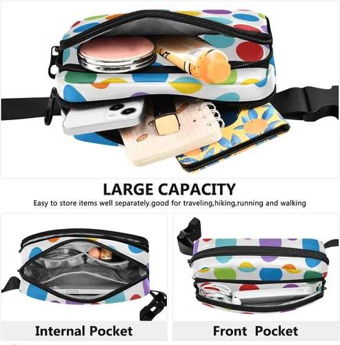 Miniatura 4 de Riñoneras de lunares blancos y negros para mujeres y hombres, con correa ajustable, cangureras de moda, bolsa cruzada para entrenamiento, correr, #04