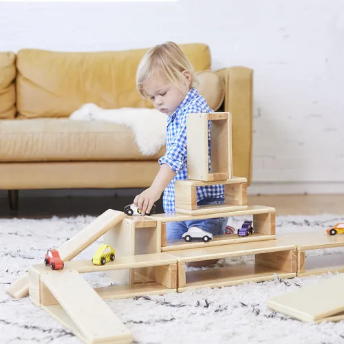 Miniatura 7 de ECR4Kids - Juego de bloques y arcos apilables de madera, juguetes Montessori, natural, 18 piezas