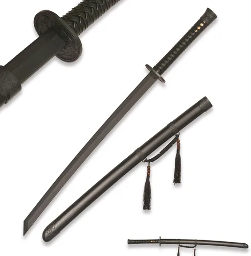 Miniatura 8 de 39" Plastic Martial Arts Polypropylene Training Katana Practice Sword, Black Chinese Tang Dynasty Style Dragon Pattern Decorated Sword with Scabbard