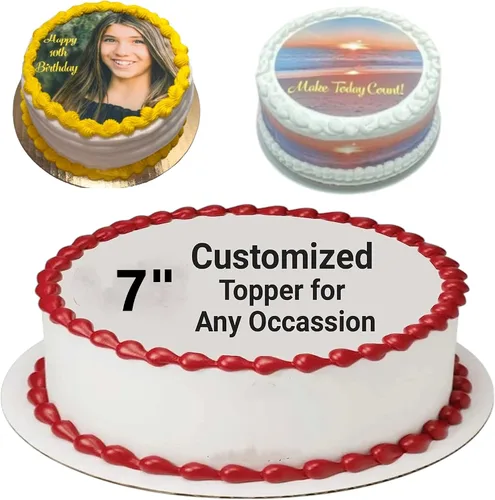 7” Circle Edible Custom Print Cake Topper - Create Personalized Image for Theme Party Events & Special Occasions - 1 Per Sheet, Gluten Free, Soy