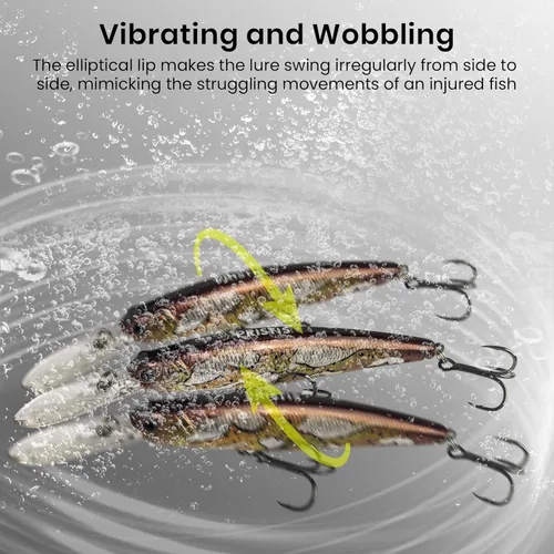 Miniatura 6 de Pristis Minnow - Señuelo de pesca, Crankbait de fundición larga con ganchos agudos afilados, juego de tapones de cebo duro de agua dulce de agua