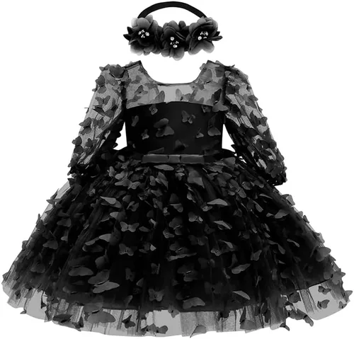 Miniatura 6 de KLFFLGID Vestido de mariposa con lentejuelas y lazo para bebé niña pequeña, tutú de flores para boda, fiesta de cumpleaños